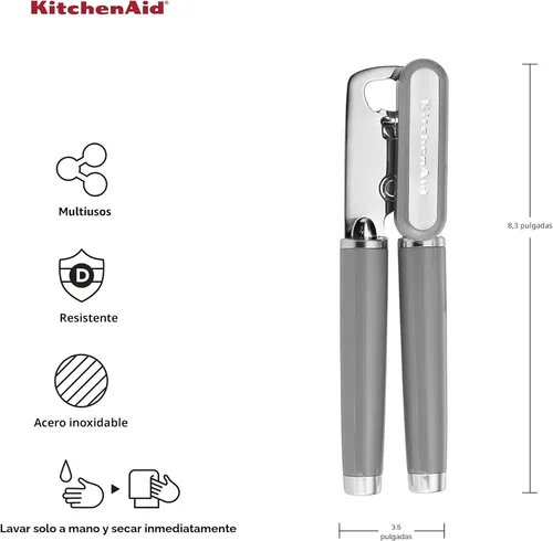 Miniatura 2 de KitchenAid Classic - Abrelatas multifunción y sacacorchos de fácil uso, rueda de corte de acero inoxidable ultra afilada, mangos ergonómicos suaves