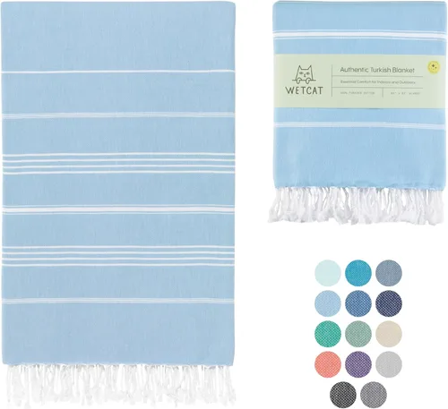 Miniatura 50 de WETCAT Toalla de playa original turca (39 x 71) – Peshtemal prelavado, 100% algodón, muy absorbente, de secado rápido y ultra suave, seguro