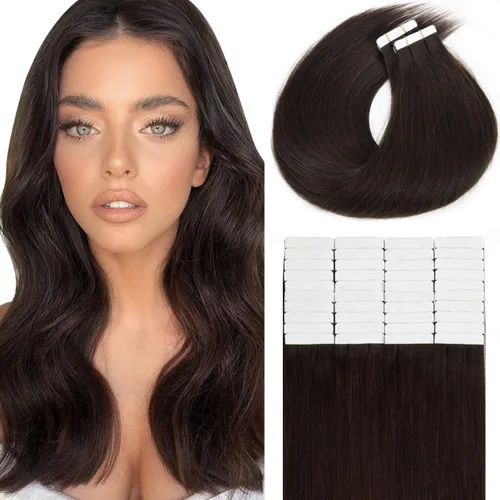 Miniatura 17 de Lacer Extensiones de cabello humano Remy con cinta, 20 piezas, 1.76 oz, extensiones de cabello humano con cinta color marrón chocolate a rubio