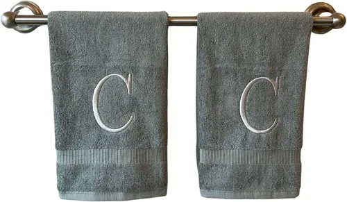 Miniatura 167 de Toalla de mano con inicial beige para baño, toalla bordada decorativa de calidad de hotel de lujo con monograma para tocador, spa, certificado