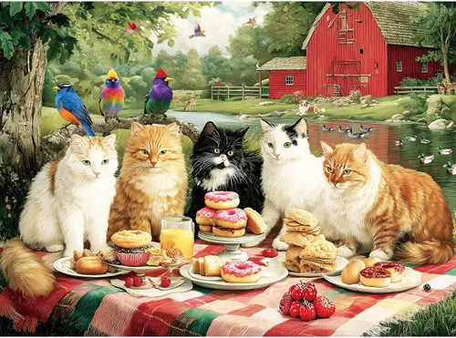 Rompecabezas de 300 piezas para adultos, rompecabezas de 300 piezas para adultos pieza grande, rompecabezas de gatos haciendo picnic divertido para