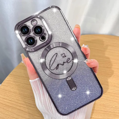 Miniatura 66 de ZIYE Funda Magnética Diseñada para iPhone 11 Funda con Purpurina Plateado de Lujo Corazón de Amor Compatible con MagSafe Funda Transparente