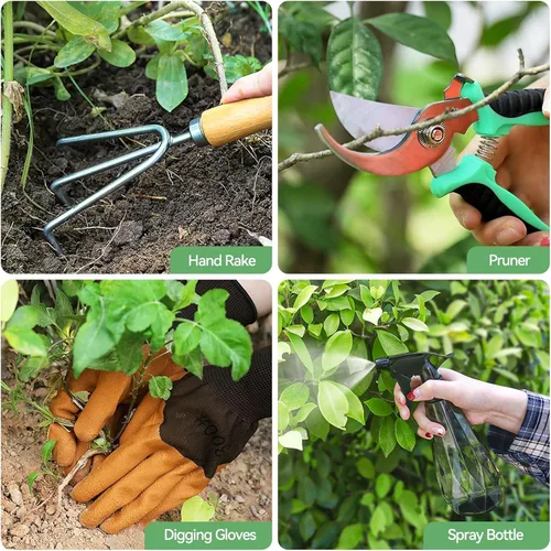 Miniatura 7 de Grenebo Herramientas de jardinería 9 piezas de herramientas de mano de jardín resistentes con herramientas de jardín de moda y duradera, bolsa
