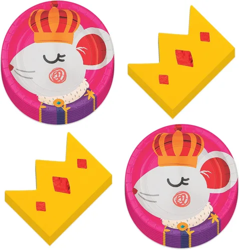 Miniatura 6 de Suministros para fiestas navideñas - Platos de postre de papel, servilletas para bebidas y tenedores de aldea navideña de invierno (para 16 personas)