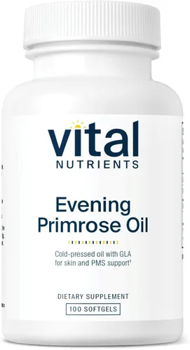 Vital Nutrients Aceite de onagra de 1000 mg - Suplemento de onagra para mujeres - Ácido graso GLA Omega-6 para la piel y el apoyo del síndrome