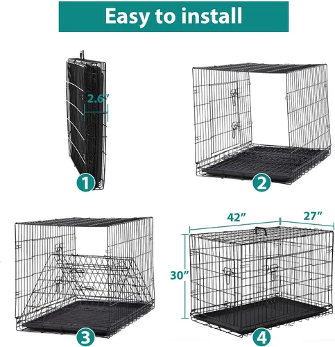 Miniatura 5 de Jaula para perros, 42 pulgadas, jaula plegable de metal para perros medianos a grandes, interior/exterior, con panel divisor, color negro