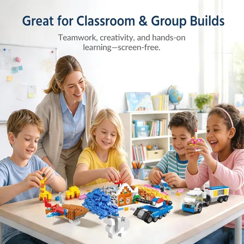 Miniatura 5 de FUN LITTLE TOYS 1100 bloques de construcción para niños de 6 a 12 años, juego de ladrillos a granel de aprendizaje STEM, 147 formas, 17
