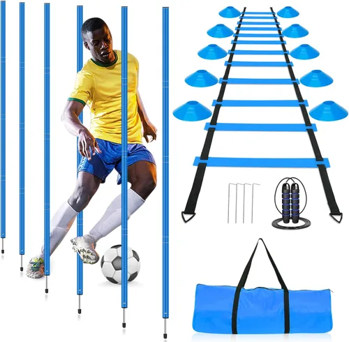 HOTOOLME Equipo de entrenamiento de agilidad, equipo de entrenamiento de fútbol incluye 6 postes de agilidad, escalera de agilidad, 10 conos de