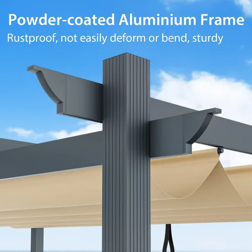 Miniatura 5 de Tangkula Pérgola para exteriores de 10 x 13 pies con toldo retráctil, pabellón de aluminio resistente para patio, terraza, jardín, patio, beige