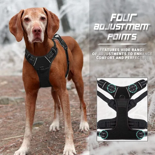 Miniatura 6 de BARKBAY Arnés sin tirones para perro, clip frontal, resistente, reflectante, mango de fácil control para pasear perros grandes (negro, L)