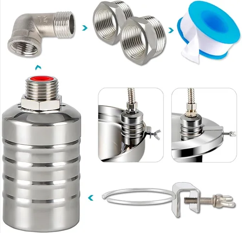 Válvula de flotador, válvula de flotador de control de nivel de agua de 1/2" a 3/4" 1", válvula de cierre de agua totalmente automática de acero