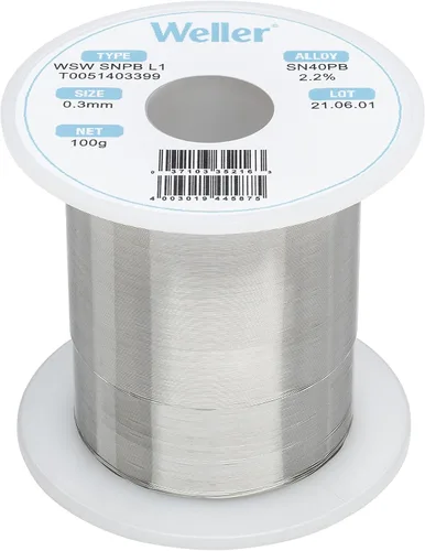 Weller WSW SnPb (T0051403399) Alambre de soldadura, diámetro: 0.012 in / 0,012 pulgadas, peso: 100 g / 3,527 oz, aleación Sn60Pb40, contenido de