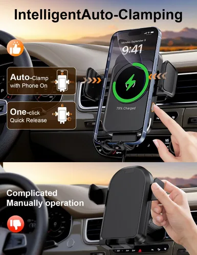 Miniatura 4 de bokilino Cargador inalámbrico para automóvil, carga rápida de 15 W [sujeción automática] [alineación automática] soportes de teléfono