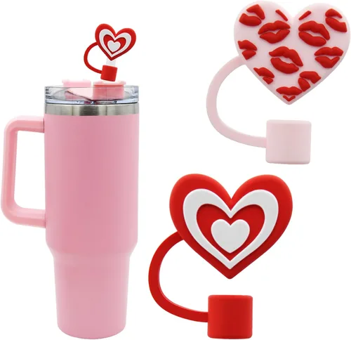 Miniatura 8 de Tapa de popote para copa Stanley, adorno de popote en forma de corazón compatible con vaso de 30 y 40 onzas con asa, tapas de paja de 0.4 pulgadas