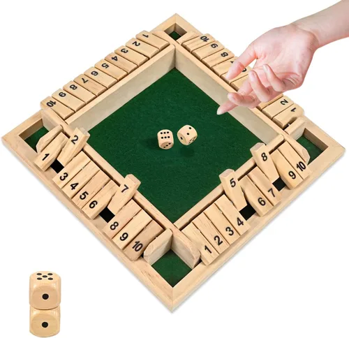 Miniatura 9 de Juego de dados Shut The Box para 1 a 4 jugadores, 10 números de madera tradicional, tablero de bar de pub familiar, juego de dados para adultos