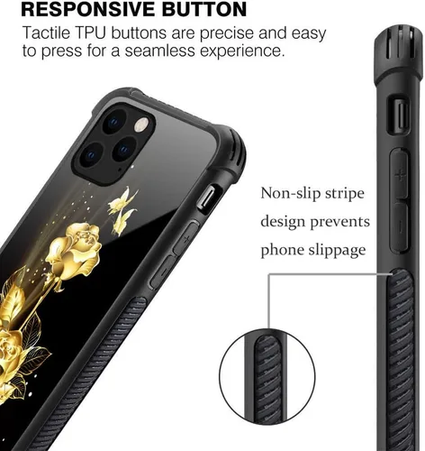 Miniatura 3 de DJSOK Compatible con funda para iPhone 13 Pro Max, fundas doradas de mariposa y rosa para iPhone 13 Pro Max para mujeres y niñas, diseño