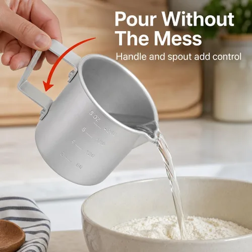 Miniatura 2 de Better Houseware Taza medidora, taza medidora de metal de 8 onzas con mango y labio de vertido para líquido con marcas de fácil lectura para cocinar
