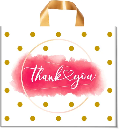 Miniatura 7 de Bolsas de Agradecimiento - Paquete de 50 bolsas de compras de plástico extra gruesas para pequeñas empresas, boutique, oficina, fiesta