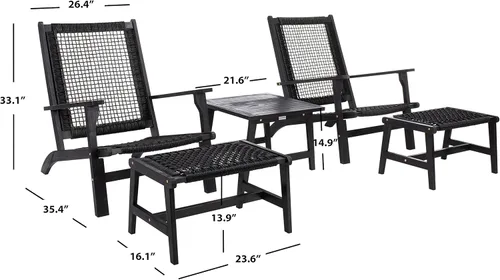Miniatura 4 de SAFAVIEH Outdoor - Chantelle Lounge Set - Negro y negro - Madera maciza con cojín - Diseño costero de asiento bajo - Ideal para patio, terraza