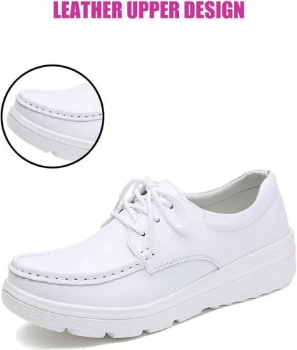 Miniatura 3 de DirraBra Mocasines de cuero para mujer, con plataforma, con cordones, transpirables, ligeros, cómodos