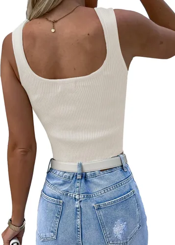 Miniatura 2 de LYANER Camiseta sin mangas con flecos de diamantes de imitación para mujer, cuello cuadrado, sin mangas