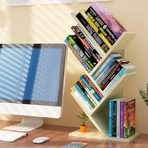 Miniatura 9 de Estantería de árbol de 4 niveles, estantería de pie para libros que ahorra espacio, estante organizador de almacenamiento de revistas, estante