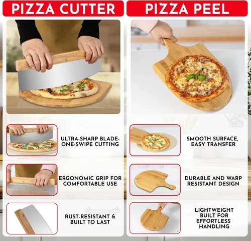 Miniatura 4 de Juego de 3 piedras redondas para pizza para horno de 15" - Viene con pala de pizza para horno y cortador - Piedras de cordierita para pan, calzone