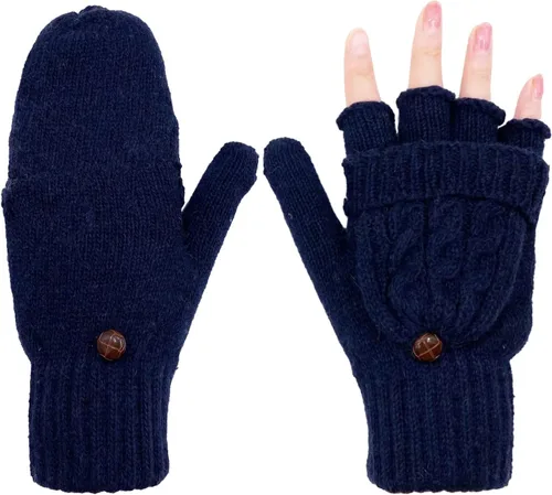 Miniatura 99 de Beurlike Guantes de invierno para mujer, de lana cálida, a prueba de viento, convertibles, sin dedos