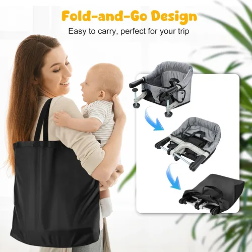 Miniatura 6 de Silla alta de gancho con bandeja de comedor extraíble, silla alta portátil de viaje para bebé, asiento de mesa plegable con clip para 6-36 meses