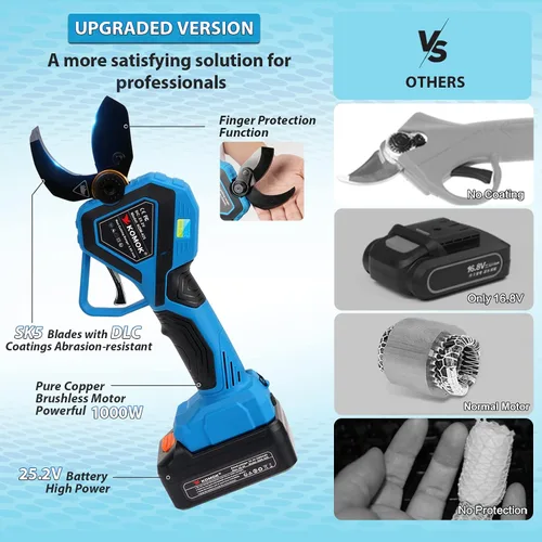 Miniatura 5 de KOMOK Tijeras de podar eléctricas inalámbricas profesionales, herramientas inteligentes para huerto, 2 baterías recargables de 2 Ah, podadora