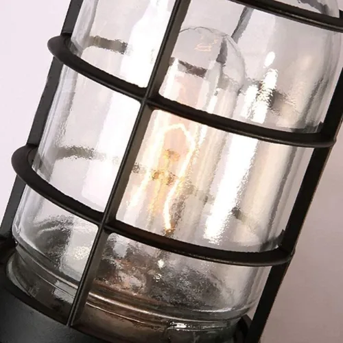 Miniatura 3 de WJJHERRH Retro Metal Cage Light Creative Wrought Iron Explosion-Proof Glass Wall Lamp Industrial Style Nautical for Bar Bedroom Illumination(Black)
