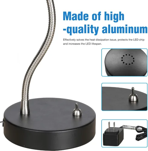 Miniatura 4 de Lámpara de escritorio LED de cuello de cisne flexible de 19.25 pulgadas, luz de mesa plegable con base estable, 4.5 W, 260 lúmenes, 4000 K, cable
