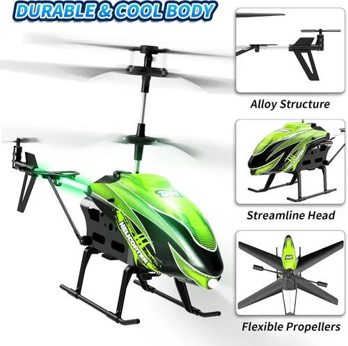 Miniatura 7 de Dwi Dowellin Helicóptero a control remoto, juguete de helicóptero para niños con 26 minutos de vuelo (2 baterías), 8 modos de luz, fácil control