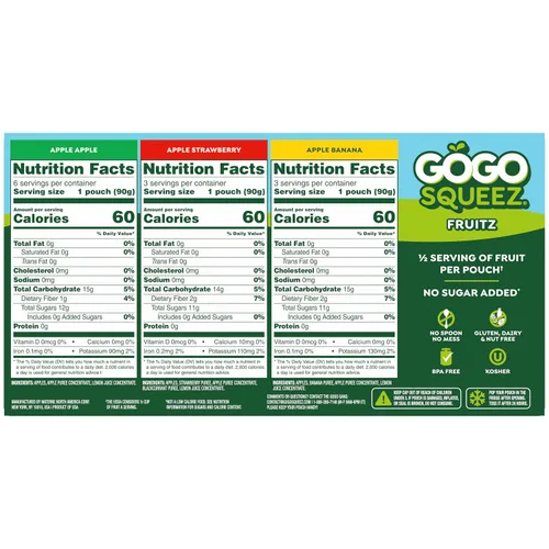 Miniatura 2 de GoGo squeeZ Puré de manzana y puré de frutas, manzana, fresa y plátano, 3.2 oz (paquete de 12), aperitivos de frutas sin azúcar para niños, sin