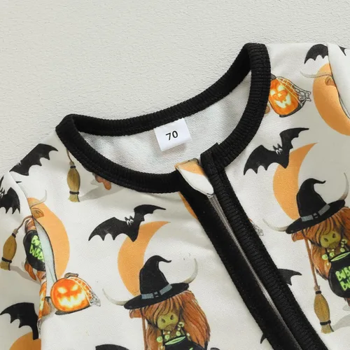 Miniatura 7 de Wrrkayly Ropa de Halloween para bebés niños y niñas, recién nacidos, manga larga, con capucha, mameluco de calabaza, fantasma, con cremallera