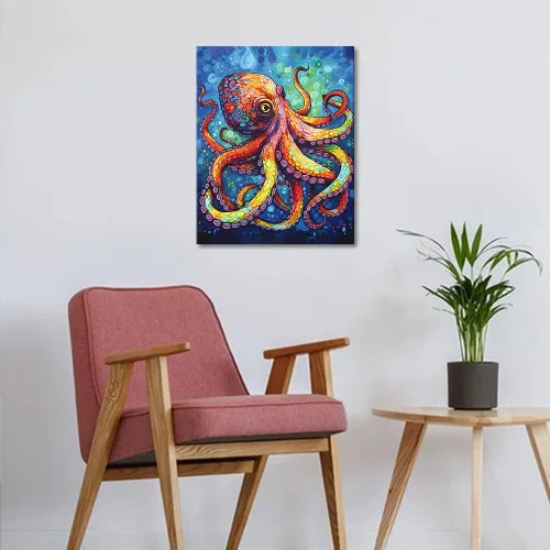 Miniatura 2 de TISHIRON Pintura de bricolaje por números, pulpo colorido, pintura por números para adultos, pintura abstracta para adultos por números, arte