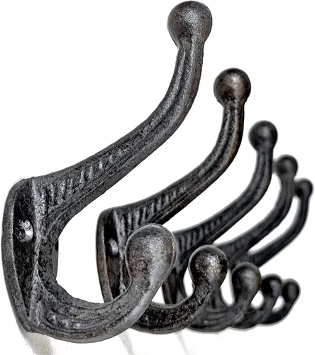 Miniatura 7 de Ambipolar Paquete de 5 ganchos de pared rústicos – Hierro fundido resistente de inspiración vintage negro antiguo para vestíbulo, abrigo, perchero