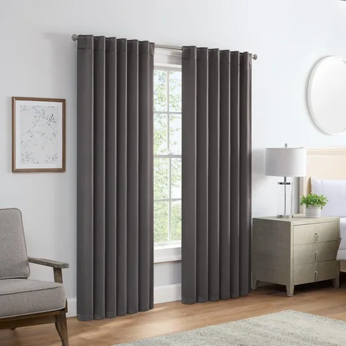 ECLIPSE Langley - Cortinas de triple tejido para oscurecimiento de habitaciones con bolsillo para cortinero (2 paneles), 52 x 95 pulgadas, color Gris