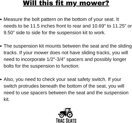Miniatura 6 de TRAC SEATS Kit de suspensión de asiento fabricado en los Estados Unidos para Snapper Pro Ferris Cub Cadet Big Dog Yazoo Grasshopper Scag Stihl RZ