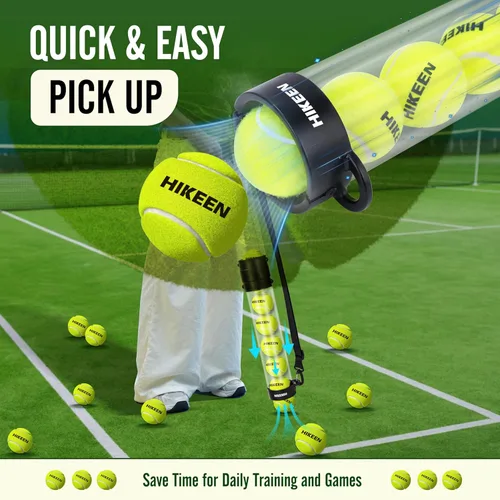 Miniatura 3 de Hikeen Tubo de recogida de pelotas de tenis duradero con 6/12 pelotas de tenis, recogida rápida y almacenamiento, tubo de pelota de tenis con correa