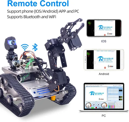Miniatura 4 de Kit de robot inteligente para Raspberry Pi, chasis de robot tanque transmisión de video en tiempo real, control WiFi/Bluetooth, planificación