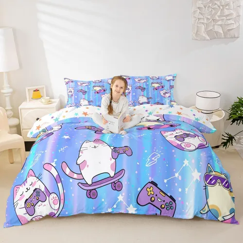 Miniatura 11 de Juego de funda de edredón para niños, diseño de pingüino de dibujos animados, tamaño King, bonito juego de ropa de cama de animales de poste ártico