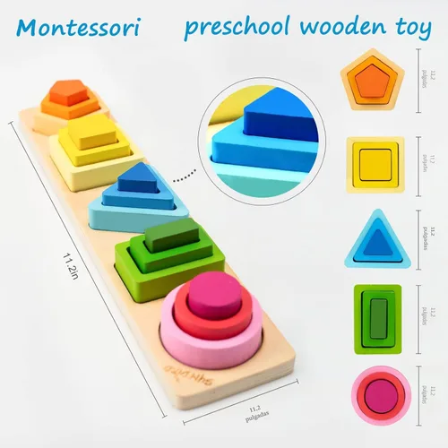 Miniatura 3 de Symdiro Juguetes Montessori para niños y niñas de 1, 2 y 3 años, juguetes de clasificación y apilamiento de madera para bebés pequeños, clasificador