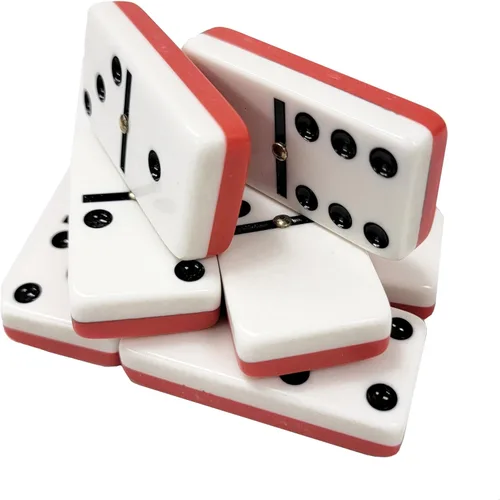 Miniatura 2 de Marion Dominó doble 6 rojo y blanco de dos tonos, tamaño de torneo jumbo profesional con giradores, en elegante caja de terciopelo negro. Dos tonos