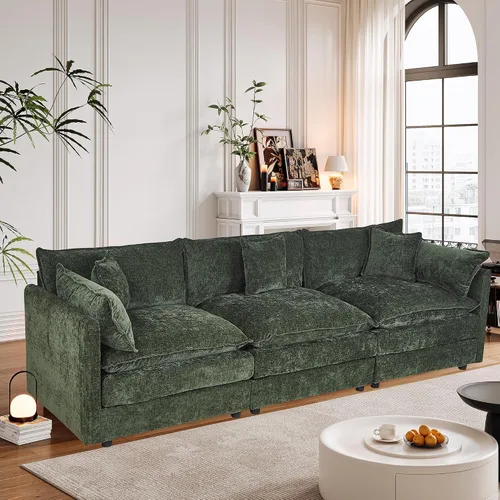 Miniatura 40 de Setawix Sofá Profundo de 3 Plazas con Otomana, Sofás de Nube en Forma de L de 112.2" para Sala de Estar, Sofá de Nube de Chenilla con Asiento Café