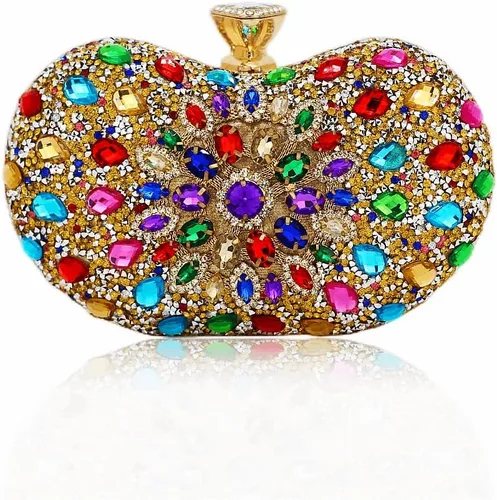 Miniatura 8 de Bolso de mano negro para mujer, bolso brillante de noche, para fiesta, con diamantes de imitación, monedero de novia