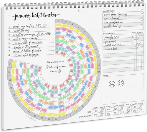 Miniatura 7 de 321Done Calendario de seguimiento de hábitos, fabricado en Estados Unidos, 8.5 x 11 pulgadas, encuadernado en espiral, sin fecha, diario