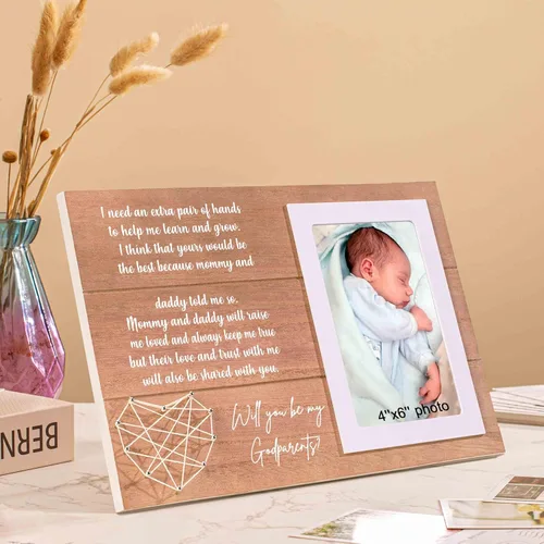 Miniatura 5 de Marco de fotos de madera para padrinos, regalos para madrina, padrino, mejores amigos, hermana, mejor amiga, baby shower, anuncio de nuevo bebé