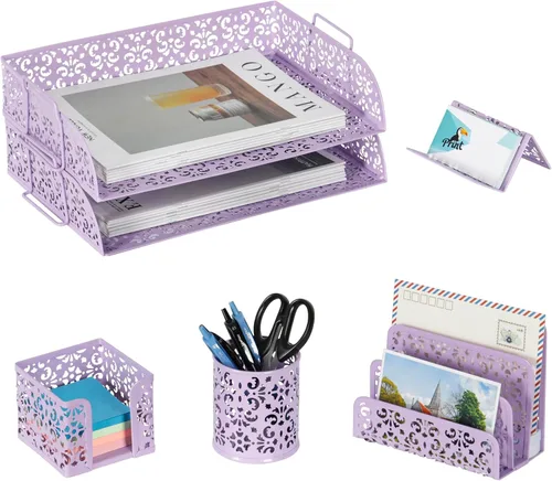 Miniatura 9 de EasyPAG Set organizador de escritorio 5 en 1 – Incluye 2 Charolas tamaño papel Carta, Clasificador de cartas, soporte de bolígrafos, recipiente