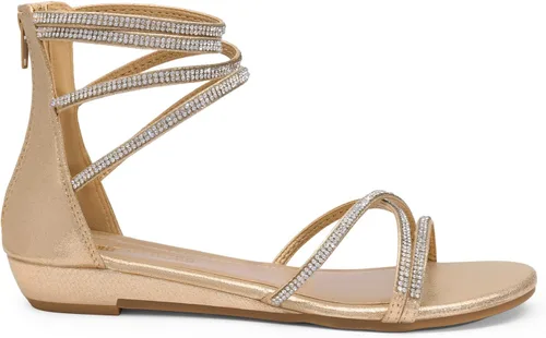 Miniatura 2 de DREAM PAIRS - Sandalias de plataforma baja para mujer, con correa al tobillo y diamantes de imitación